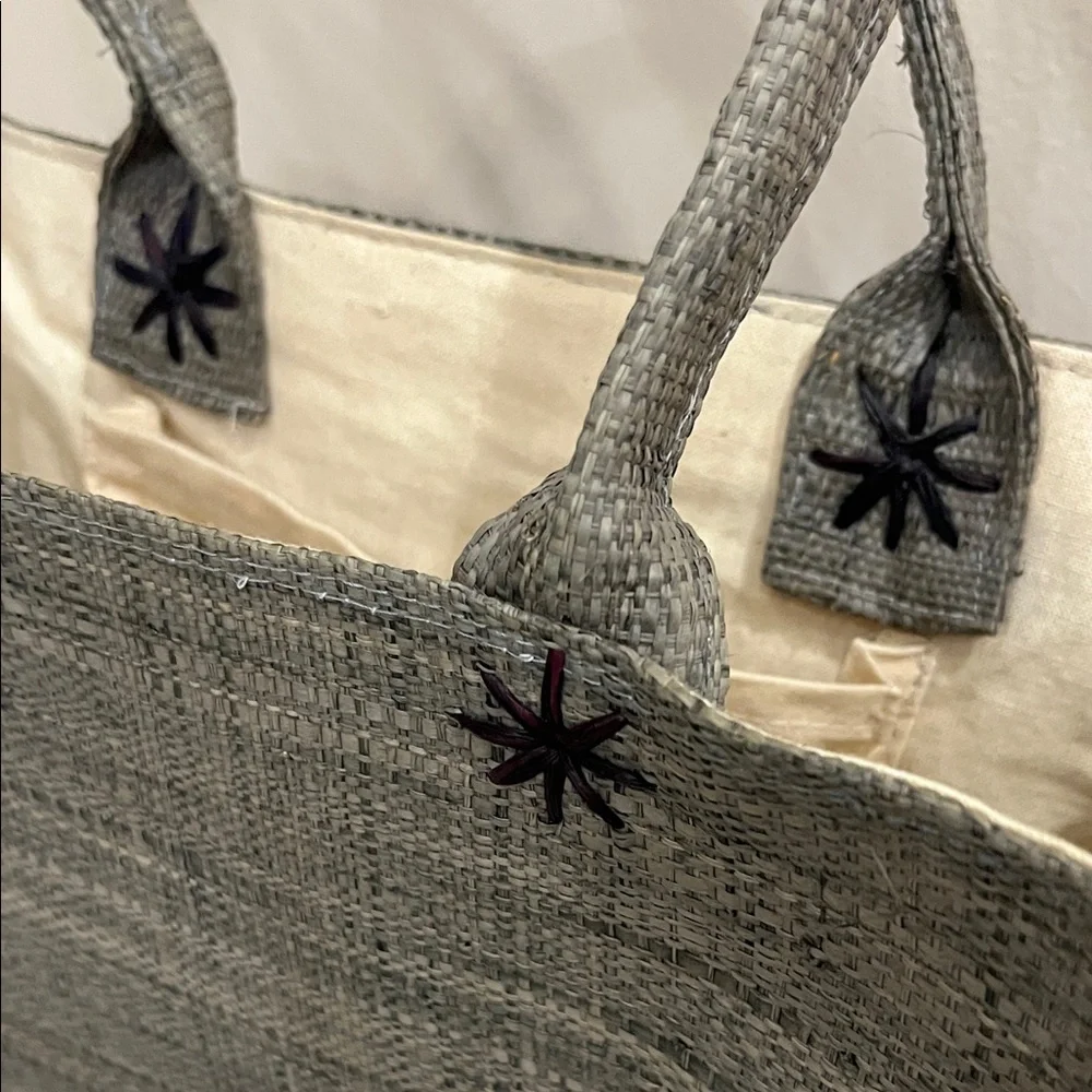 Gray & Black Straw Tote Bag - Picture 2 of 7